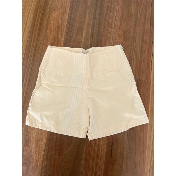 Zulu & Zephyr Pants - Zulu and zephyr High Waisted shorts pale yellow stipe Au10 Organic Cotton Zip